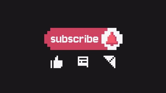 Like comment, subscribe, and share animation in retro pixel style. Transparent Alpha Channel 4K