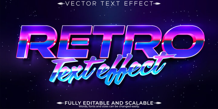 Vintage 80s text effect, editable retro future and cyber space text style