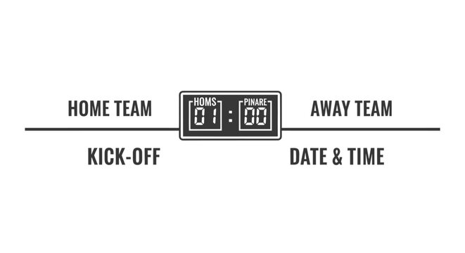 Sports Scoreboard Graphic with Team Names and Kick-off Time.
