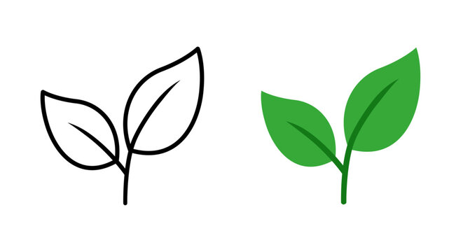 Green Leaf Eco Icon Set Nature Sustainability Outline and Flat Style Vector
