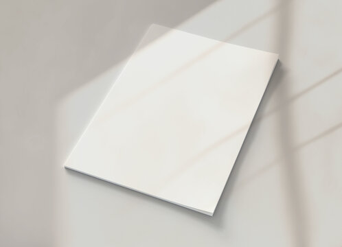 Magazine cover with soft shadows Mockup. Blank template of a catalog on white. 3D rendering