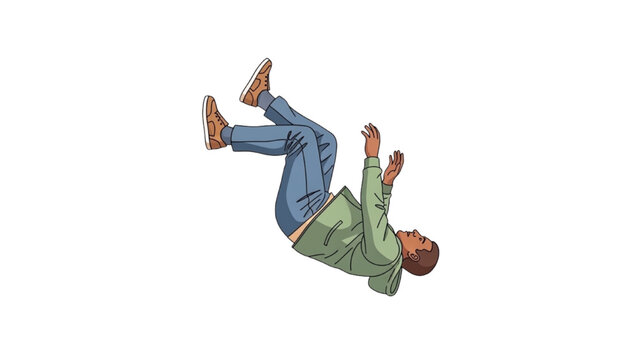 Man falls backwards in 2D CAD Vector illustration on white
