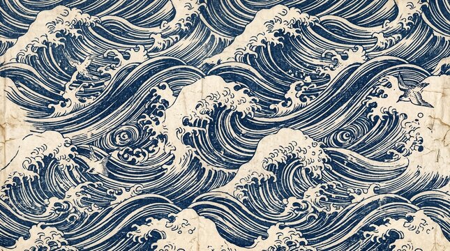 Japanese woodblock ukiyo-e wave print texture background