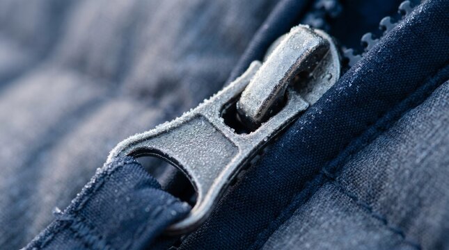 Ski Jacket Zipper Pull Ice Formation Close Up
