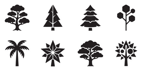 Flat tree icon silhouette collection vector isolated on white background for nature concepts. Green tree icon set eco nature plant collection forest environment silhouette vector © Hike Studio 2