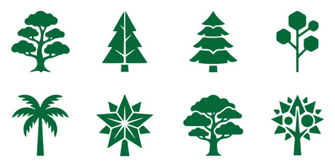Flat tree icon silhouette collection vector isolated on white background for nature concepts. Green tree icon set eco nature plant collection forest environment silhouette vector © Hike Studio 2