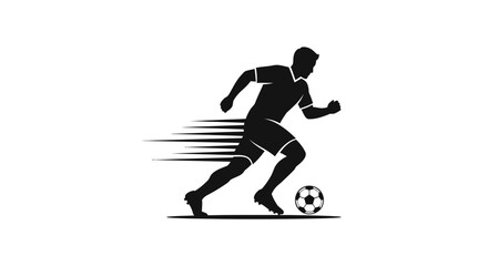 Obraz premium Silhouette of a soccer player in motion dribbling a ball.