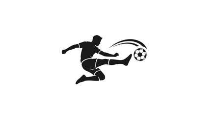 Obraz premium Silhouette of a soccer player kicking a ball in motion.