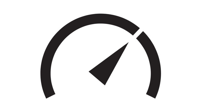 Speedometer Icon with Black Needle and Arc on White Background Featuring Gauge, Dashboard, Vehicle with Car and Speed Elements for Meter, Automotive