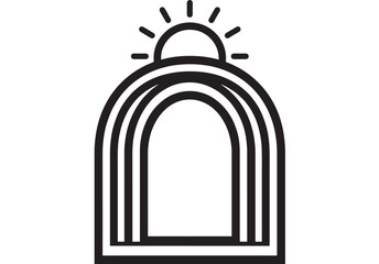 Fototapeta premium Sun Emerging From Window Icon with Rays and Arch Design Featuring Light, Bright, Morning with Sunrise and Graphic Elements for Symbol, Illustration