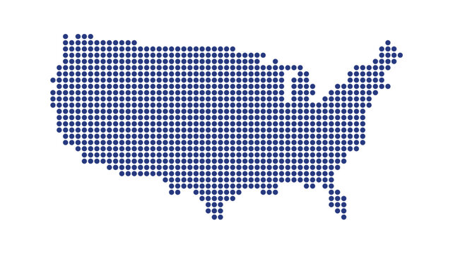 USA map dotted halftone vector illustration blue white monochrome isolated background infographic graphic design template