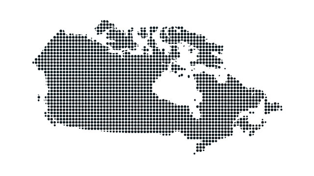 Canada map dotted halftone vector illustration black white monochrome isolated background infographic graphic design template
