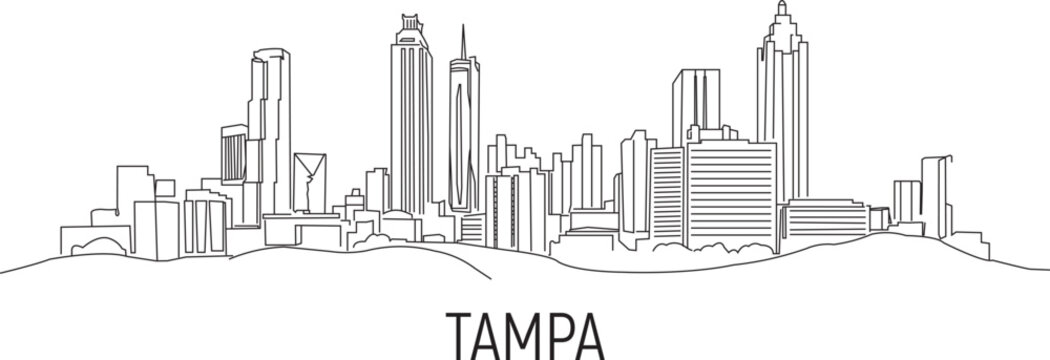 Simple line art shows Tampa's skyline