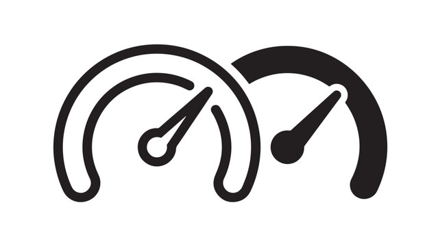 Speedometer Icons Overlap for Fast Speed Measurement and Driving Performance, Black Gauge Symbols for Interface and Dashboard Design
