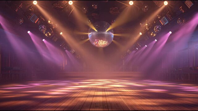 A wide shot shows a retro roller rink with bright lights and a disco ball. People skate as music fills the space, creating a lively vibe.