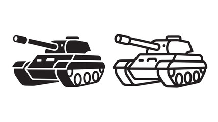 Tanks Military Combat Vehicle Icon Side View with Two Armored Tracked Machines on White Background Featuring Main Battle Tank, Weapon Platform, © skakter24