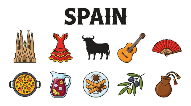 Collection of Spanish Cultural Icons and Symbols.