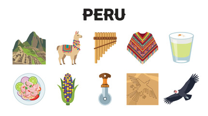 Collection of Peruvian Cultural Symbols and Landmarks. © Jesica