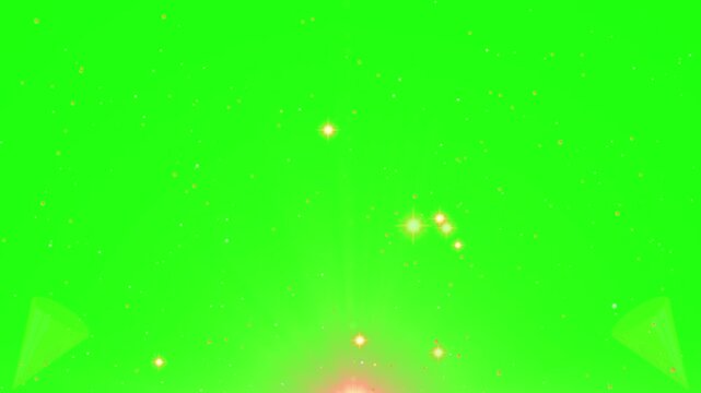 Dynamic aerial drone footage of a vibrant green landscape with sparkling light effects and smooth camera movement capturing the lush environment and energetic atmosphere
