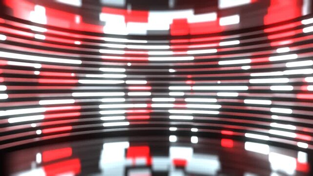 Red and White Round Studio with a Huge Horizontal Abstract Hologram Background VJ Loop in 4K