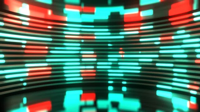 Turquoise and Red Round Studio with a Huge Horizontal Abstract Hologram Background VJ Loop in 4K
