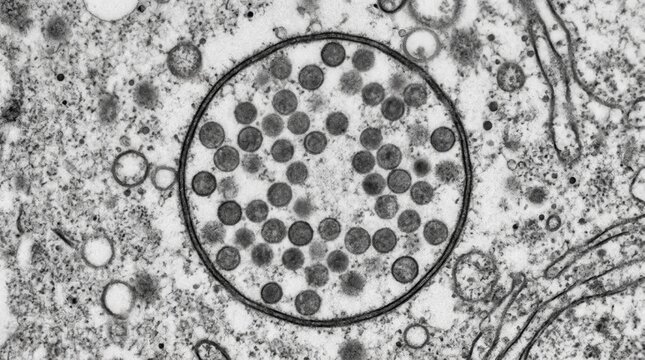 TEM of late endosome multivesicular body showing multiple intraluminal vesicles
