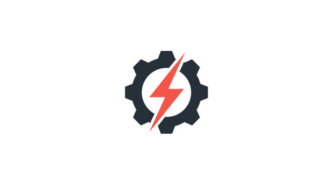 Gear with lightning bolt logo symbol.
