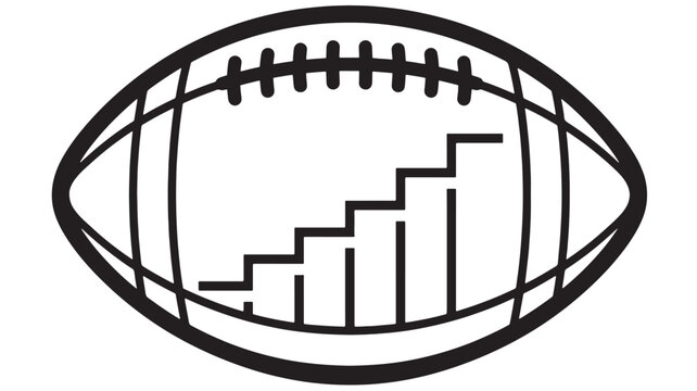 American Football Icon White Background with Black Laces and Goalposts Graphic Outline Featuring End Zone, Sports Logo, Team Branding with Coaching