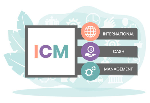 ICM - International Cash Management acronym. business concept background. vector illustration concept with keywords and icons. lettering illustration with icons for web banner, flyer, landing page