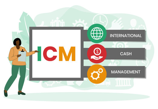 ICM - International Cash Management acronym. business concept background. vector illustration concept with keywords and icons. lettering illustration with icons for web banner, flyer, landing page
