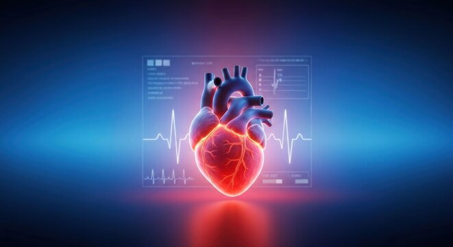 Glowing heart displayed on high-tech screen