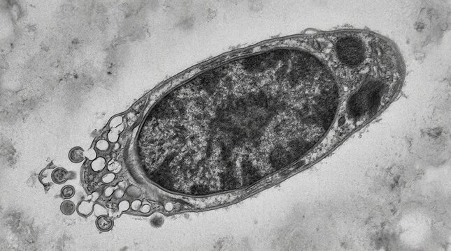 TEM of capacitated sperm head showing acrosome reaction vesiculation