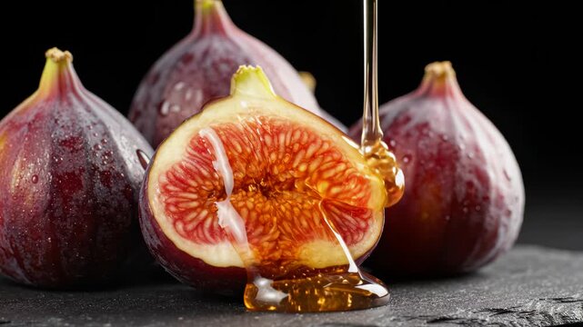 Fresh figs with honey drizzle highlighting vibrant colors and contemporary design