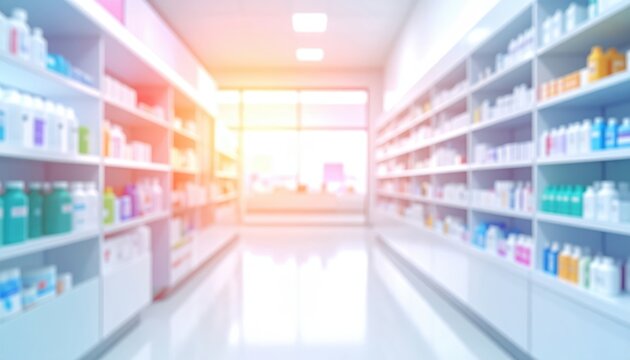 Blurry pharmacy background featuring ezpstandard pharmacy aisle digital marketing modern interior wide angle visual branding