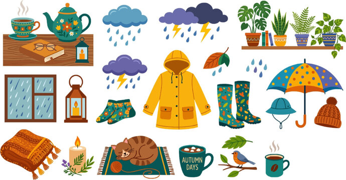 Cozy Indoor and Rainy Day Lifestyle Illustration Collection