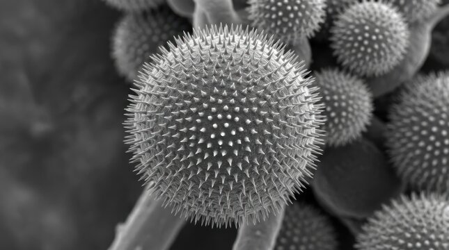 SEM of Aspergillus conidiospore showing echinulate spiny surface