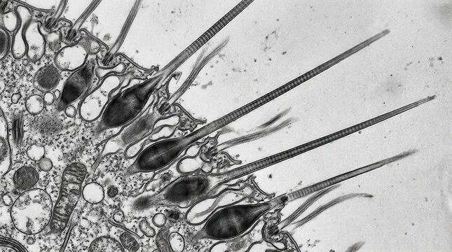TEM of Paramecium pellicle with discharged needle like trichocysts