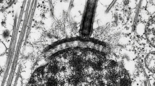 TEM of mitotic chromosome kinetochore outer plate trilaminar structure