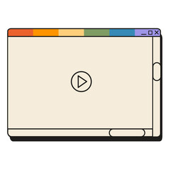 Retro Y2K computer video media player window with play button icon and rainbow header isolated on white. Nostalgic 90s technology software interface element for LGBTQ Pride Month design templates. © millering