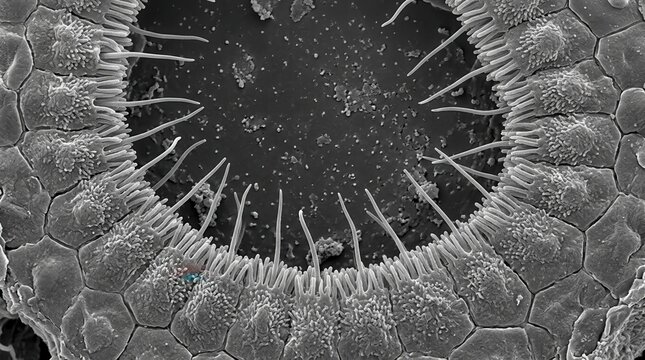 SEM of renal tubular epithelial cells with single primary cilium