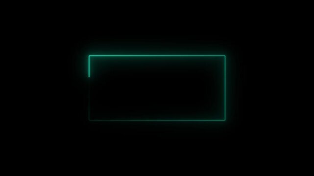 live streaming neon text frame animation. Neon glowing blue color square rectangle picture frame icon animation border frame shape rotating display screen. on a black background
