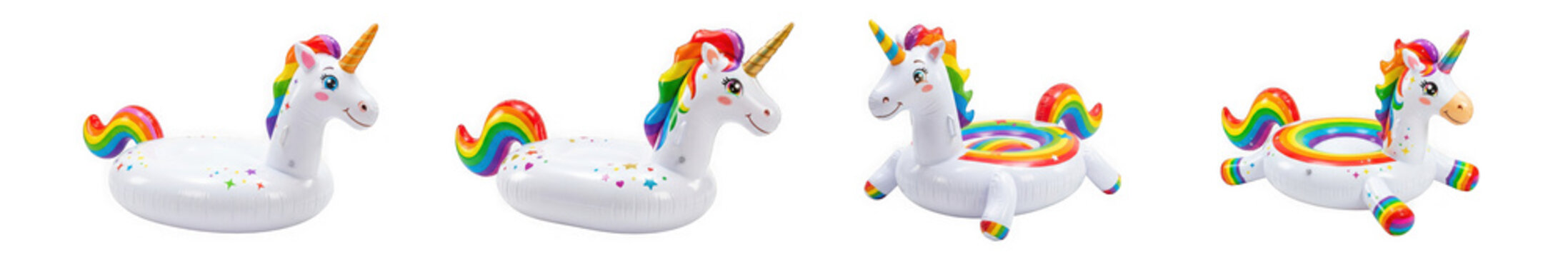 Inflatable unicorn pool float ring toy isolated on transparent background