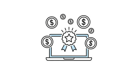 Fototapeta premium Laptop with money and award.