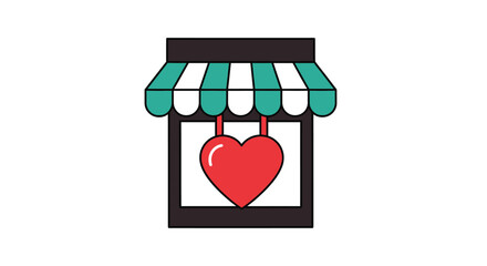 Fototapeta premium Red heart hanging on store awning.