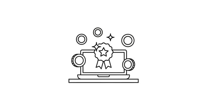 Laptop with Award Ribbon on Screen.