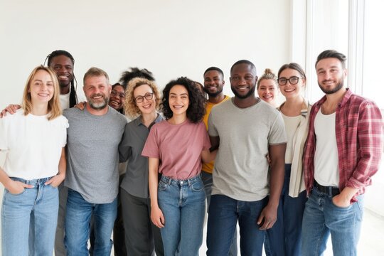 The Group of Diverse Young Professionals Smiling Together in a Bright Modern Office