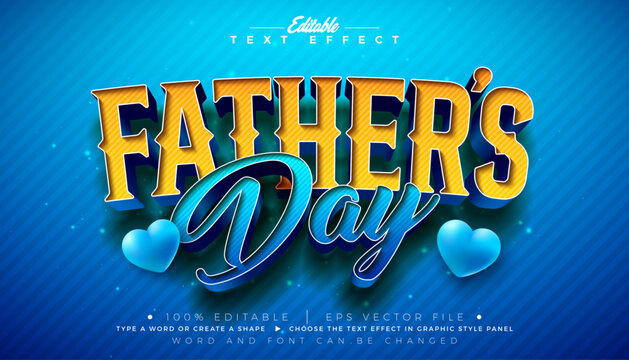 Father's Day Editable Text Effect Design Vector Graphic Style with Hearth and Striped Texture 3d Typography Lettering on Blue Background. Premium Scalable Father Day Illustration Mockup Template