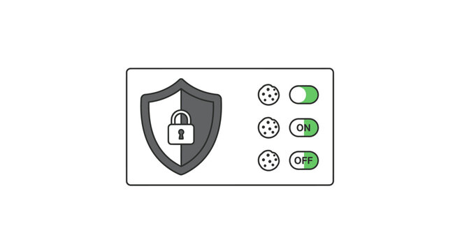 Shield with lock and security icons.