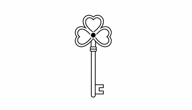 Heart shaped key with four leaf clover, love and luck symbol, valentines day concept, background