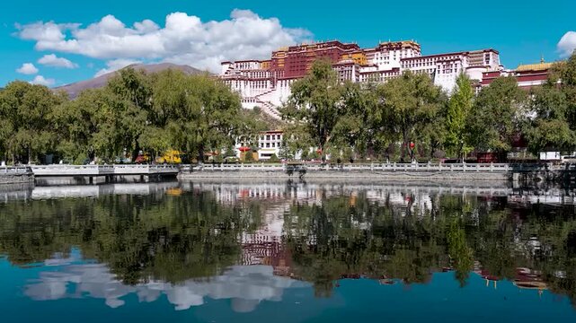 Potala Palace Reflected in Lake in Lhasa Tibet in Potala Palace, Lhasa, Tibet, China
